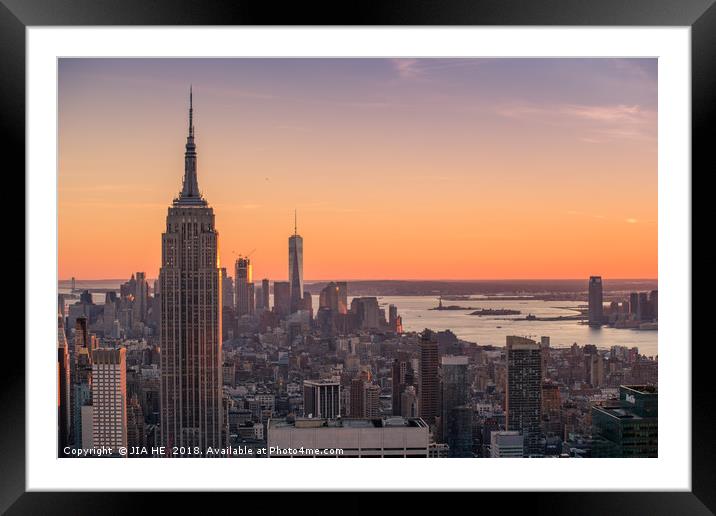 New York City at sunset Framed Mounted Print by JIA HE
