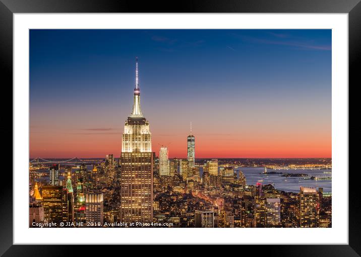 New York City at night Framed Mounted Print by JIA HE