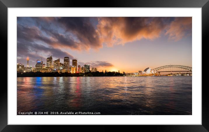 Sydney city skyline into the night Framed Mounted Print by JIA HE