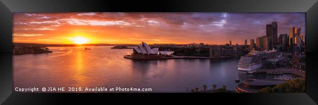Sydney Harbor sunrise panorama Framed Print by JIA HE