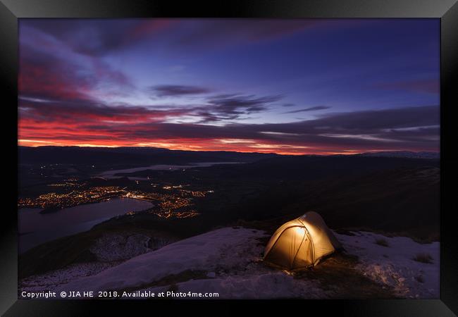 camping on Roys Peak Framed Print by JIA HE