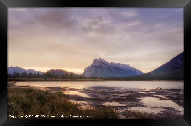 Vermilion lakes sunrise, Banff national park, Albe Framed Print by JIA HE