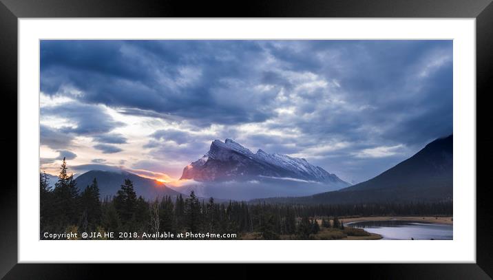 Vermilion lakes sunrise, Banff national park Framed Mounted Print by JIA HE