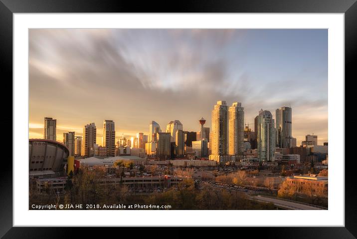 Calgary skyline at sunset Framed Mounted Print by JIA HE