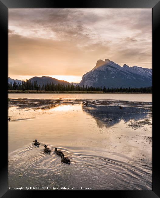 Vermilion lakes sunrise, Banff national park Framed Print by JIA HE