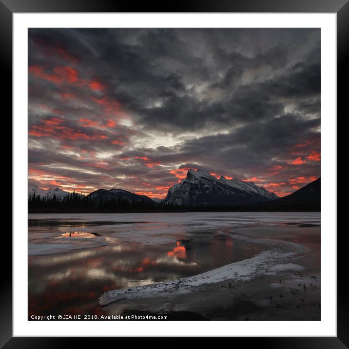 Vermilion lakes sunrise  Framed Mounted Print by JIA HE