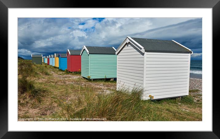 Tranquil Retreat: Findhorn Beach Huts Framed Mounted Print by Tom McPherson