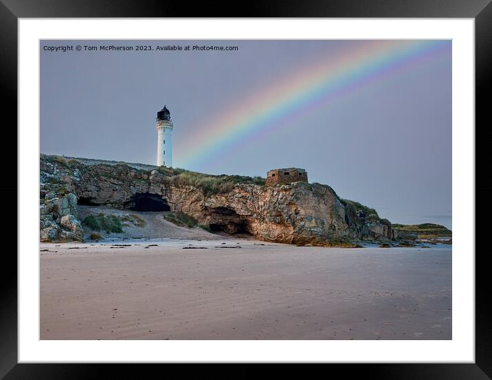 Rainbow over Covesea Caves Framed Mounted Print by Tom McPherson