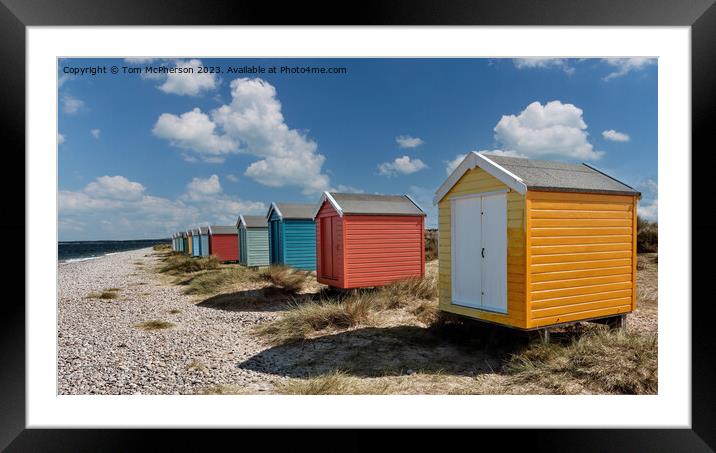 Colourful Serenity: Findhorn's Beach Huts Framed Mounted Print by Tom McPherson