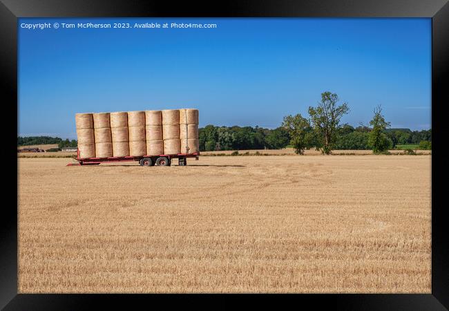 Harvest Shadows: Duffus Field's Hay Bales Framed Print by Tom McPherson