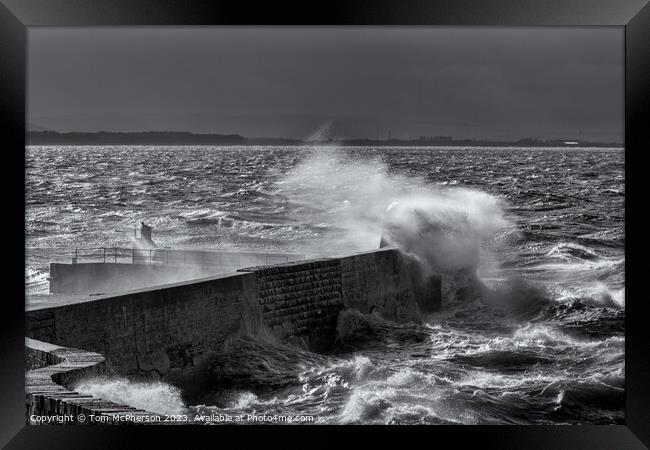 Burghead Pier in Storm Framed Print by Tom McPherson