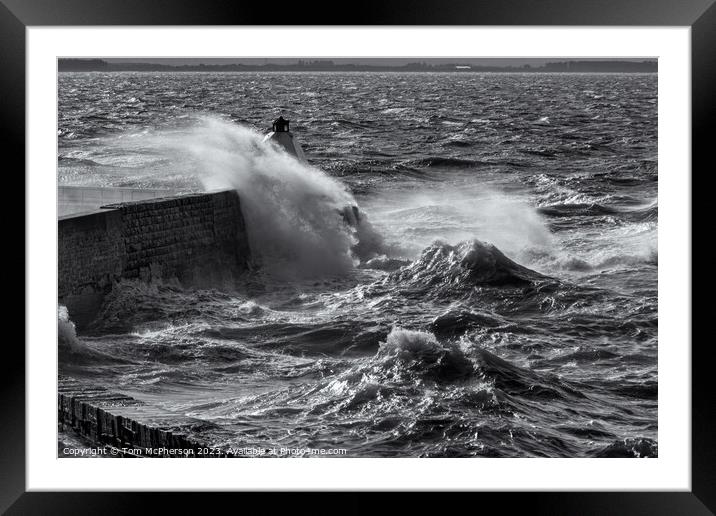 Burghead Pier takes a Battering Framed Mounted Print by Tom McPherson