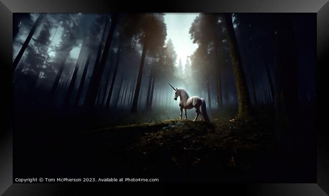 Unicorn in the Forest Framed Print by Tom McPherson