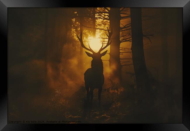 Stag in the woods Framed Print by Kia lydia