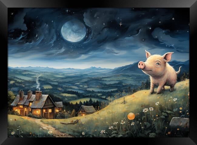 Pig on a hill Framed Print by Kia lydia