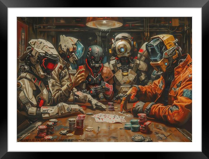 Robots playing poker  Framed Mounted Print by Kia lydia