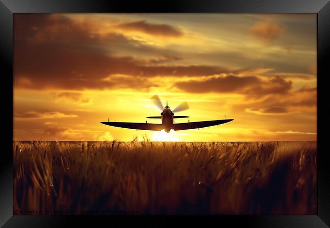 Spitfire sunset silhouette  Framed Print by Kia lydia