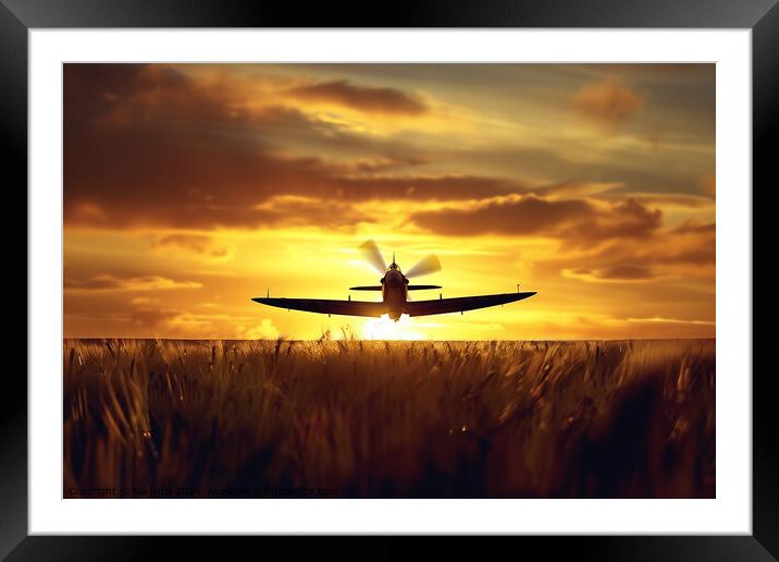 Spitfire sunset silhouette  Framed Mounted Print by Kia lydia