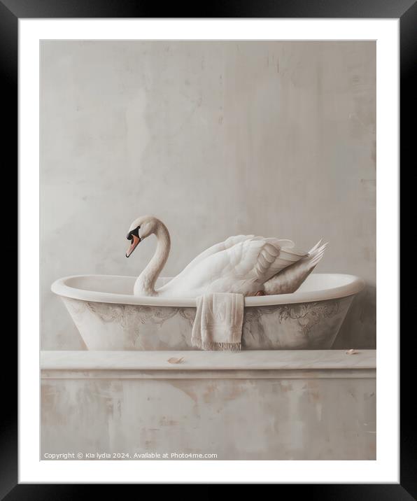 Swan Bath Framed Mounted Print by Kia lydia