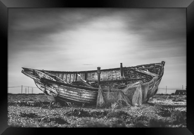 The Lone Fishing boat at Dungeness Framed Print by Kia lydia