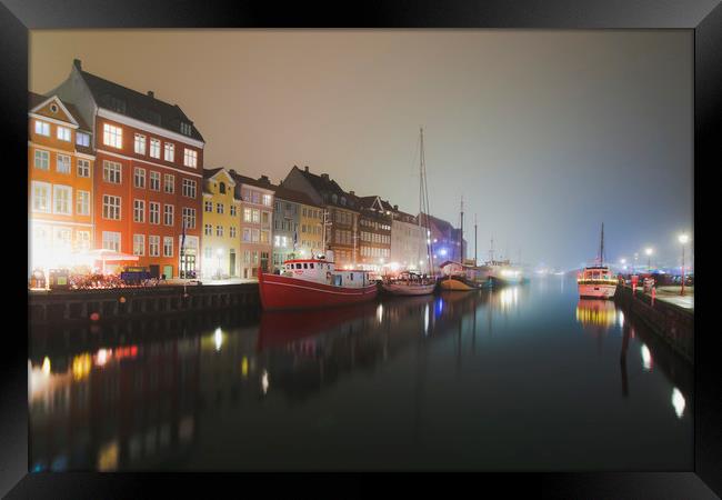 Foggy evening in Nyhavn canal Framed Print by Dalius Baranauskas