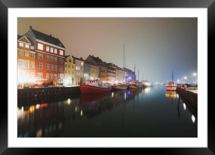 Foggy evening in Nyhavn canal Framed Mounted Print by Dalius Baranauskas