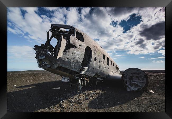Airplane DC-3 wreckage in Iceland beach Framed Print by Dalius Baranauskas