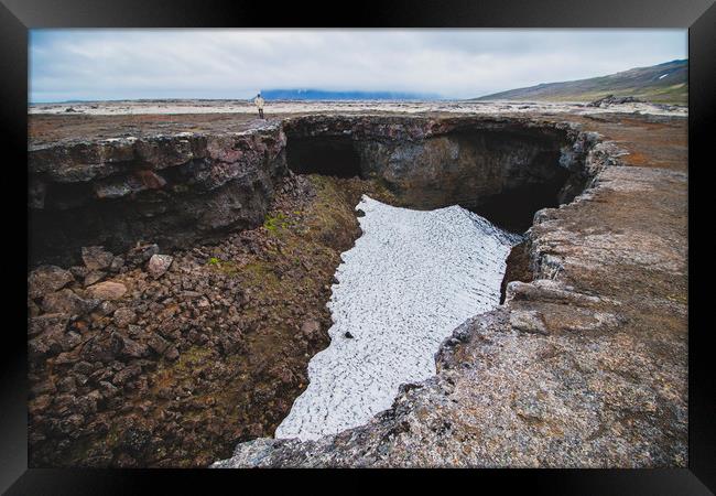 Cave of Surtshellir at summer time Framed Print by Dalius Baranauskas