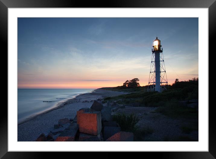 Pape's lighthouse in calm sunset Framed Mounted Print by Dalius Baranauskas