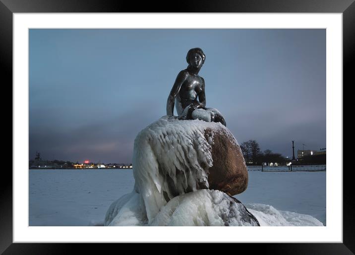Frozen statue of The Little Mermaid Framed Mounted Print by Dalius Baranauskas