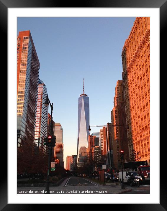 Freedom Tower At Sunset. Framed Mounted Print by Phil Wilson