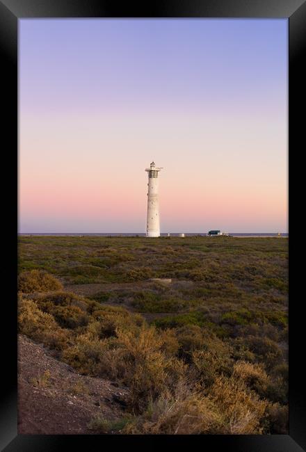 Sunset over Lighthouse, Fuerteventura Framed Print by Steven Fleck