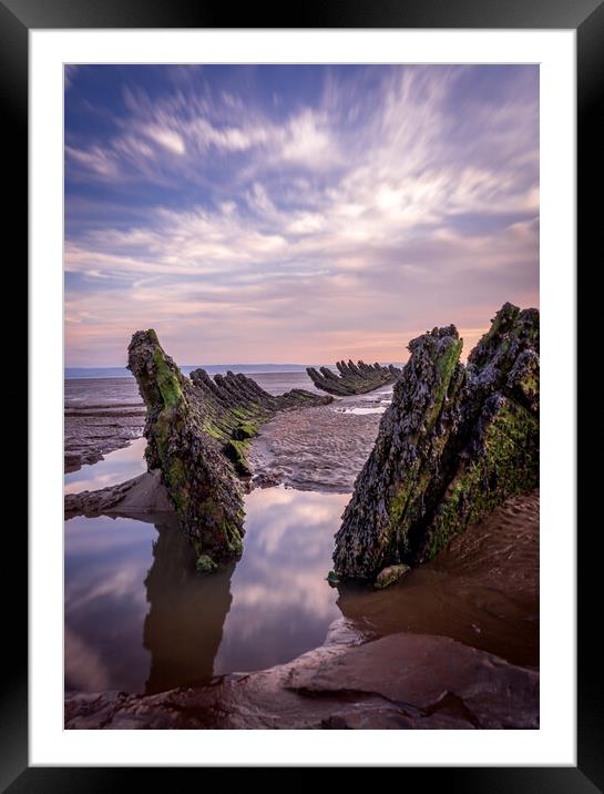 Shipwreck SS Nornen in Somerset at Sunset Framed Mounted Print by Steven Fleck