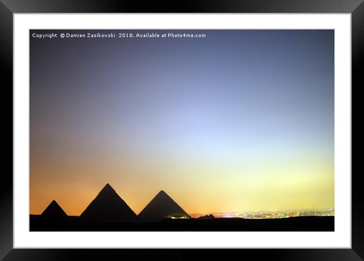 Pyramids by night Framed Mounted Print by Damien Zasikowski