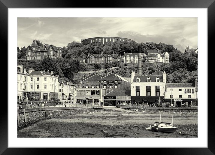 Oban Harbor with McCaig's Tower on the skyline.  Framed Mounted Print by David Jeffery