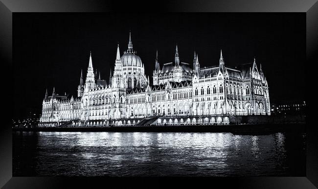 Budapest Parliament by Night. Framed Print by David Jeffery