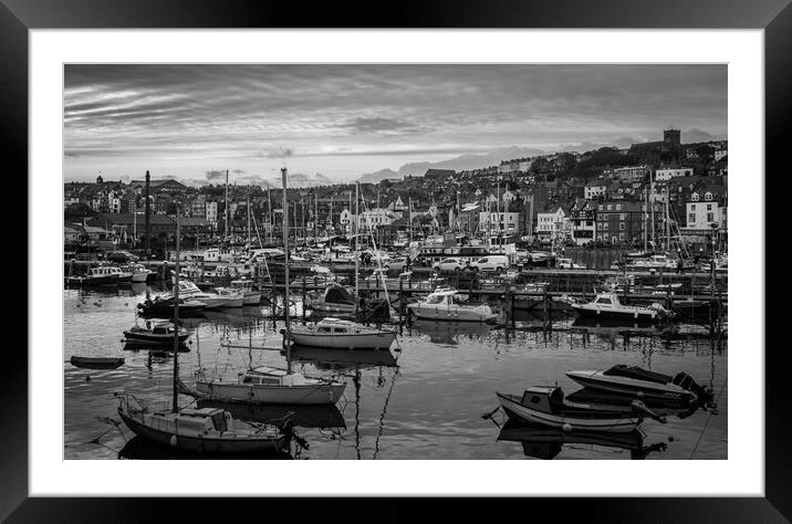 Scarborough Harbour on an Autumn evening. Framed Mounted Print by David Jeffery