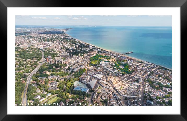 Over Bournemouth town centre and seafront Framed Mounted Print by Thomas Faull