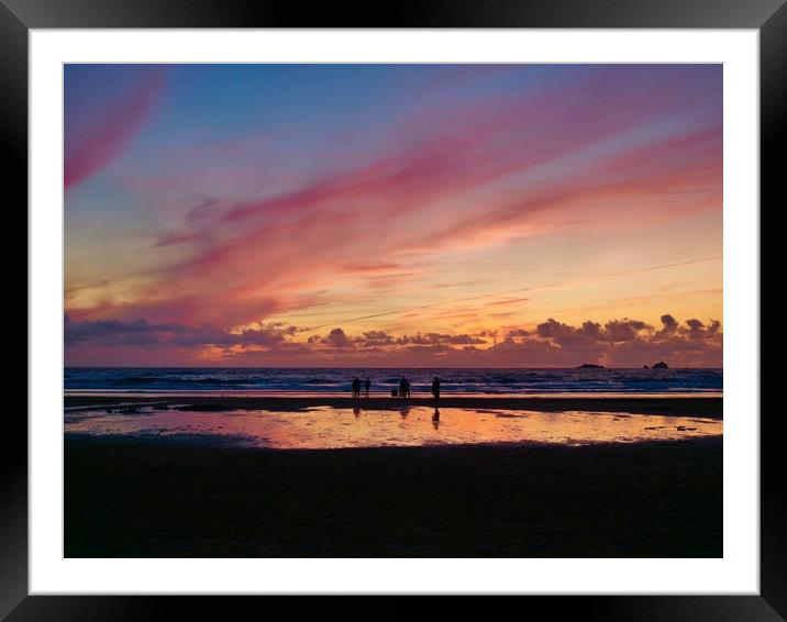 Sunset at Treyarnon Bay Beach, Cornwall Framed Mounted Print by Nathalie Hales