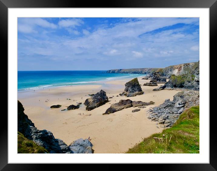 Messages in the sand at Bedruthan Steps, Cornwall Framed Mounted Print by Nathalie Hales