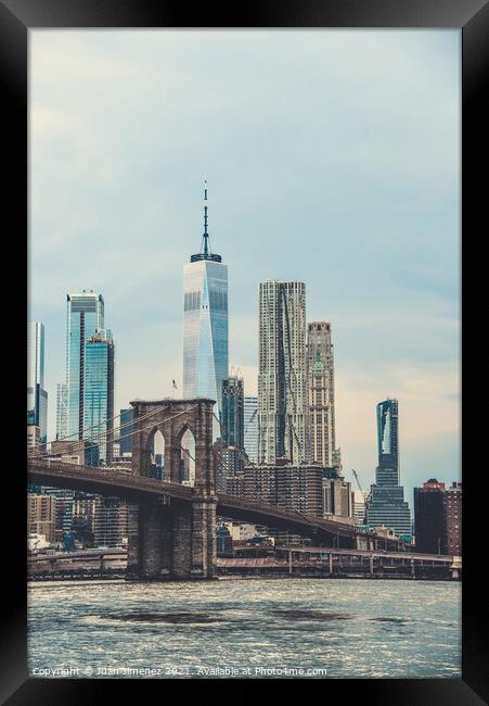 New York City Skyline From Brooklyn Framed Print by Juan Jimenez