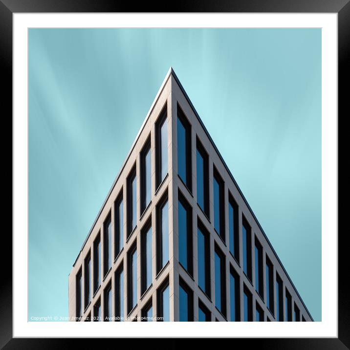 Abstract Detail of Minimalist Building Against Teal Blue Sky Framed Mounted Print by Juan Jimenez