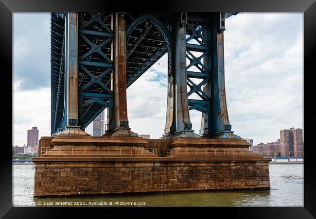 Detail of Pillar of Manhattan Bridge in New York City.  Framed Print by Juan Jimenez