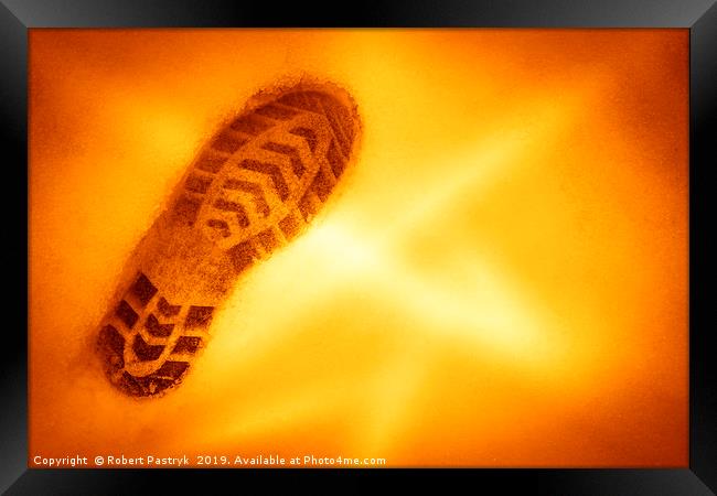 Human shoe print in the snow. On Mars, Red Planet. Framed Print by Robert Pastryk