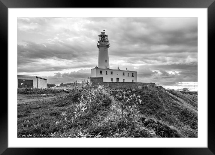 Enigmatic Beacon: Flamborough Lighthouse in Monoch Framed Mounted Print by Holly Burgess