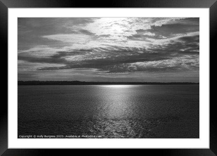 Monochrome Serenity: Ocean Sunset Framed Mounted Print by Holly Burgess