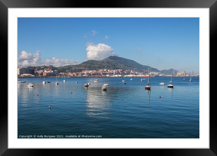 Getxo, small town of the bay of Biscay, clam waters as the clouds are arising over the mountains,  Framed Mounted Print by Holly Burgess