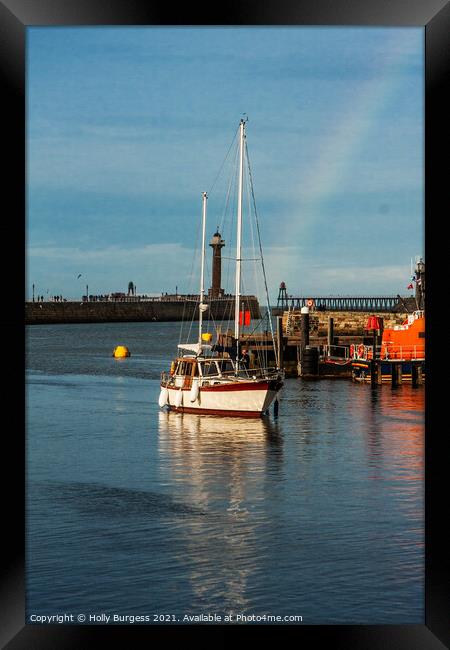 Rainbow's Embrace over Whitby Harbour Framed Print by Holly Burgess