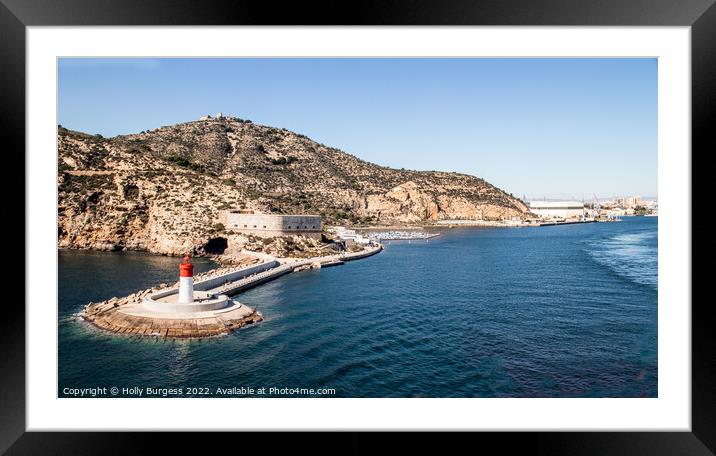 Cartagena port in Spain the Harbour with a red light house  Framed Mounted Print by Holly Burgess