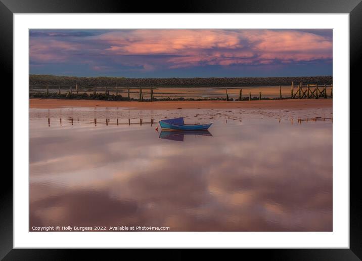 Amble by the sea at sunset Looking over to Walkworth  Framed Mounted Print by Holly Burgess